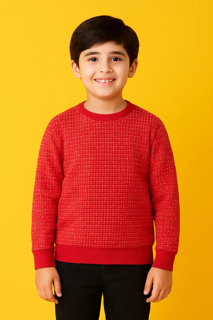 RED QUILTED BOYS SWEATSHIRT - RED