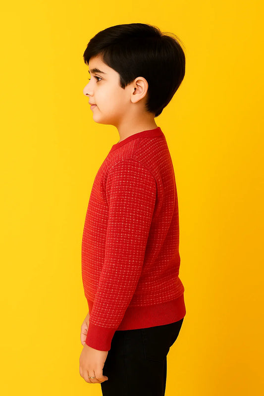 RED QUILTED BOYS  SWEATSHIRT - RED