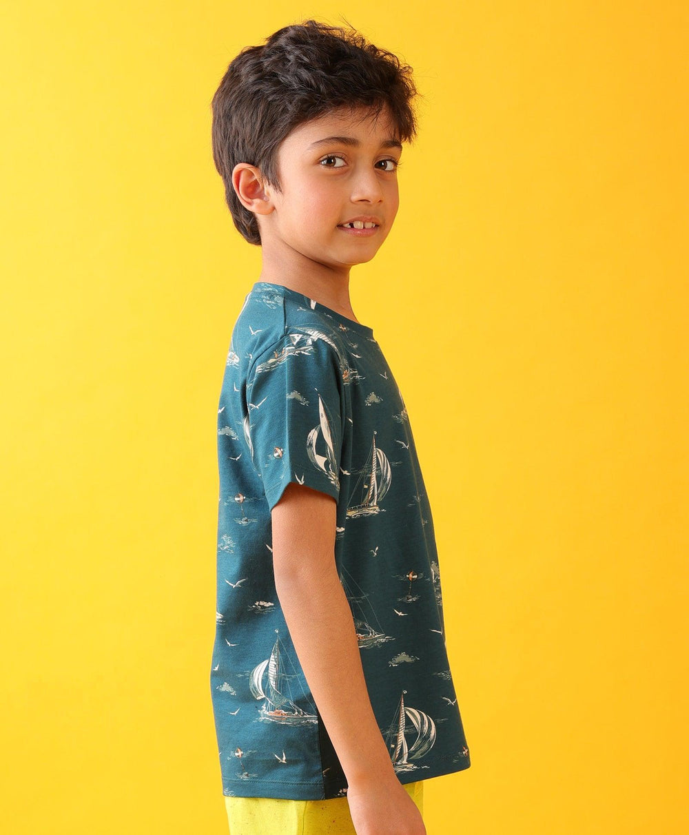 SAIL AWAY BLUE SUMMER SHORT SLEEVES T-SHIRT - BLUE - Anthrilo 