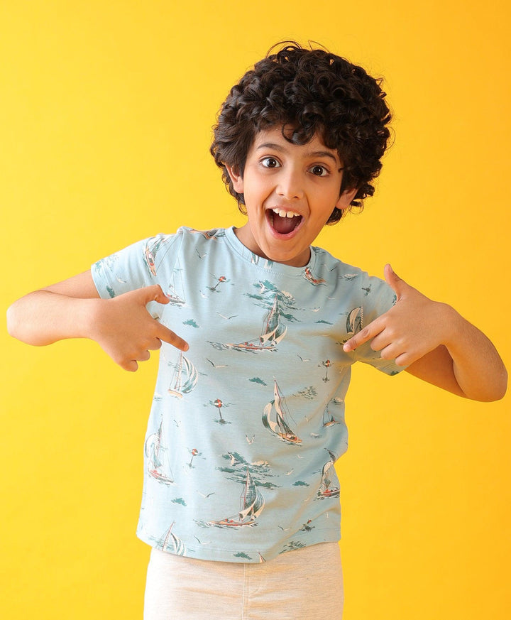 Boat Sky Print Short Sleeve Boys T-Shirt