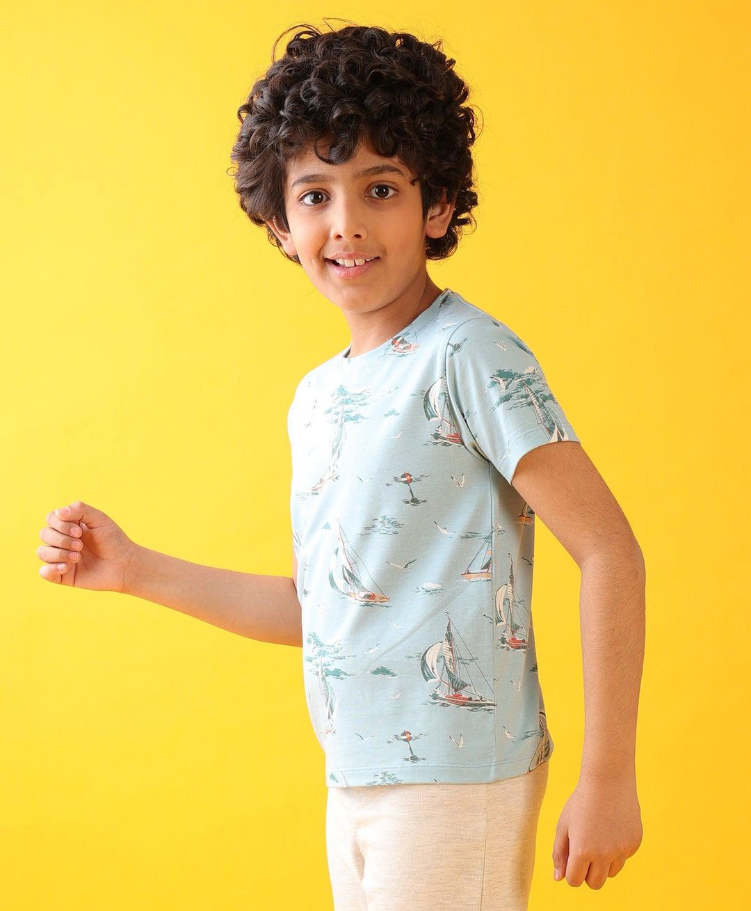 Boat Sky Print Short Sleeve Boys T-Shirt