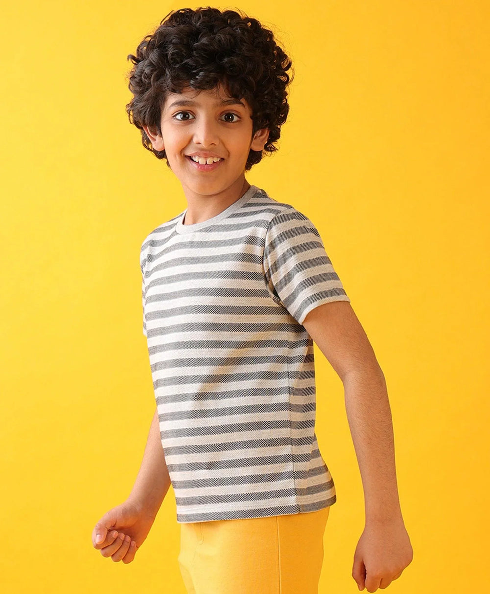 BLACK GREY DIAGONAL STRIPE SHORT SLEEVE BOYS T-SHIRT - GREY - Anthrilo 