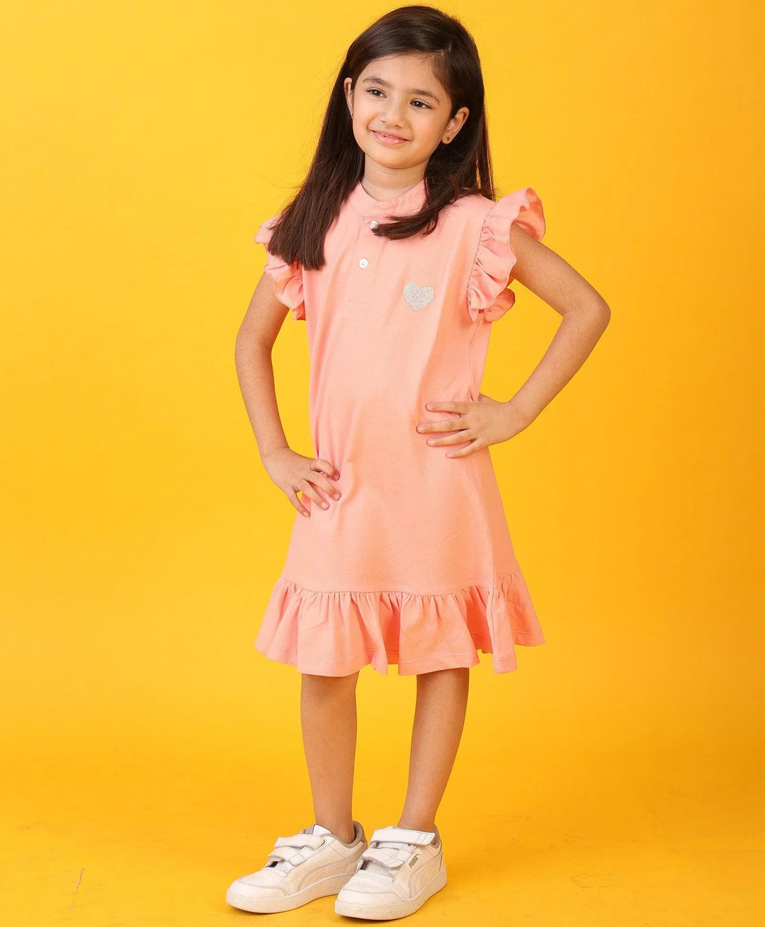 Peach Silver Heart Summer Dress - Peach