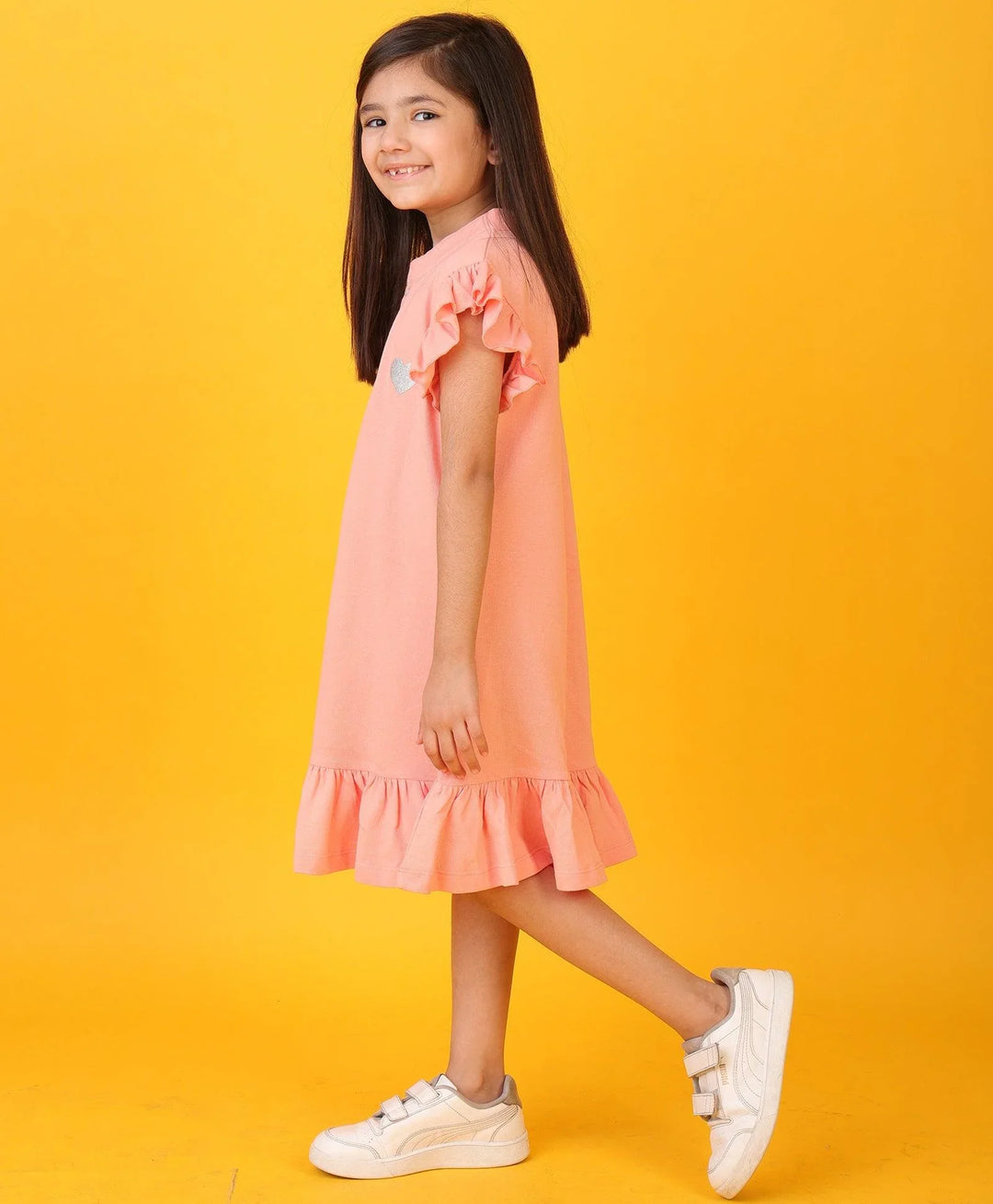 Peach Silver Heart Summer Dress - Peach