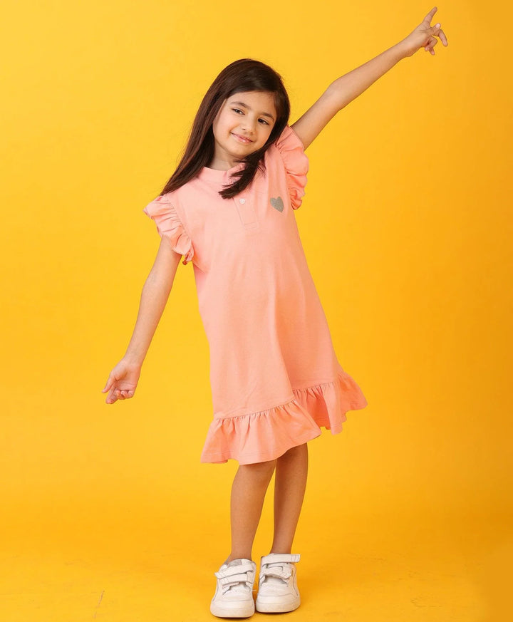 Peach Silver Heart Summer Dress - Peach