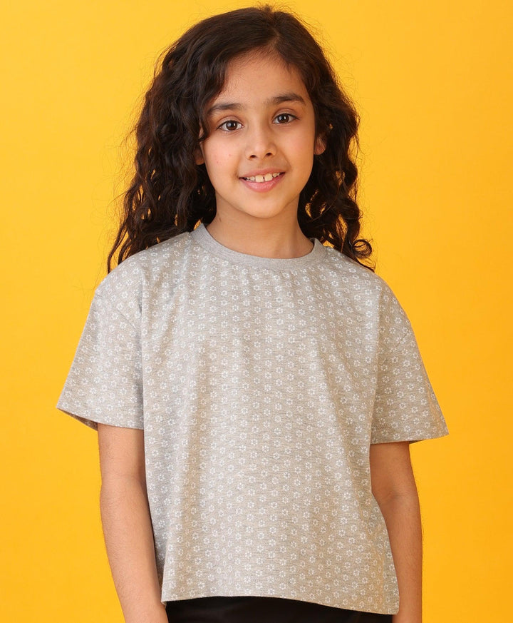 FLOWERS GREY SUMMER GIRLS T-SHIRT - GREY - Anthrilo 
