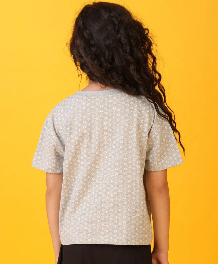 FLOWERS GREY SUMMER GIRLS T-SHIRT - GREY - Anthrilo 