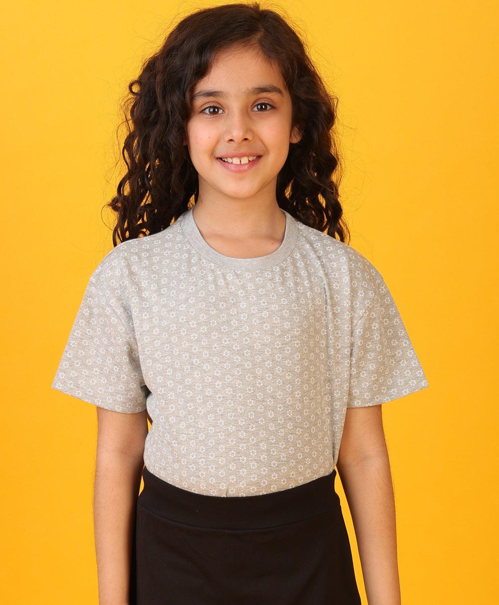 FLOWERS GREY SUMMER GIRLS T-SHIRT - GREY - Anthrilo 