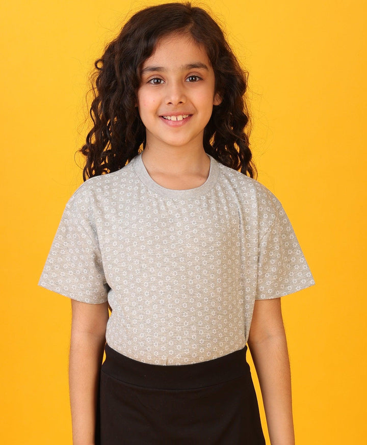 FLOWERS GREY SUMMER GIRLS T-SHIRT - GREY - Anthrilo 