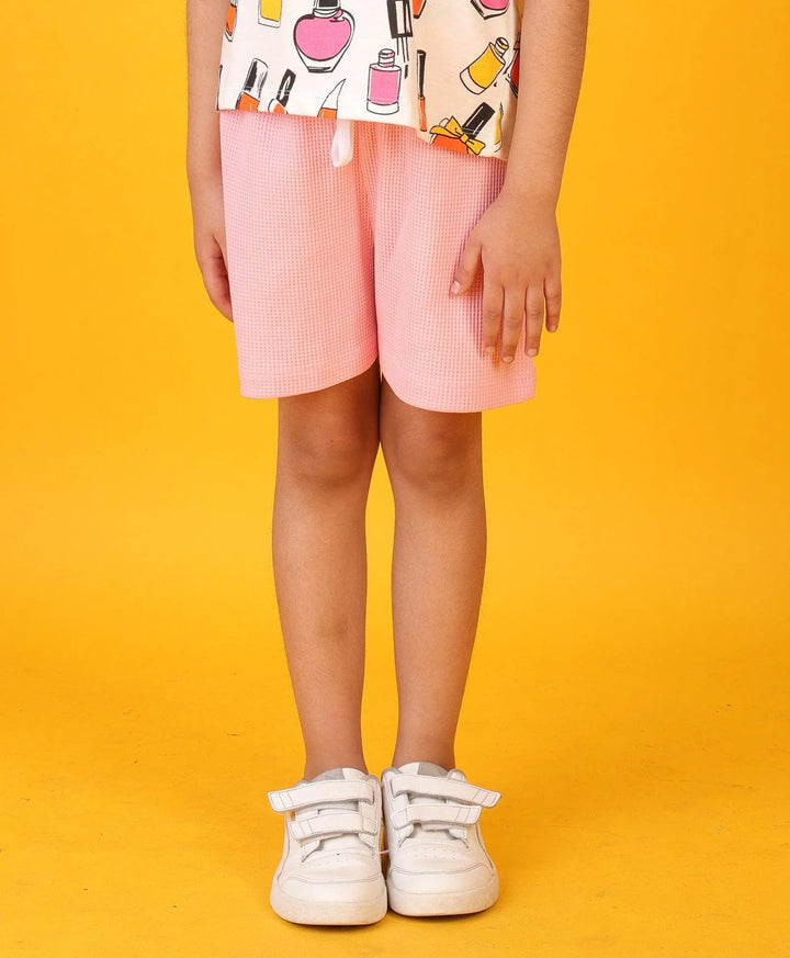 PRETTY PINK TEXTURE GIRLS SHORTS - PINK - Anthrilo 