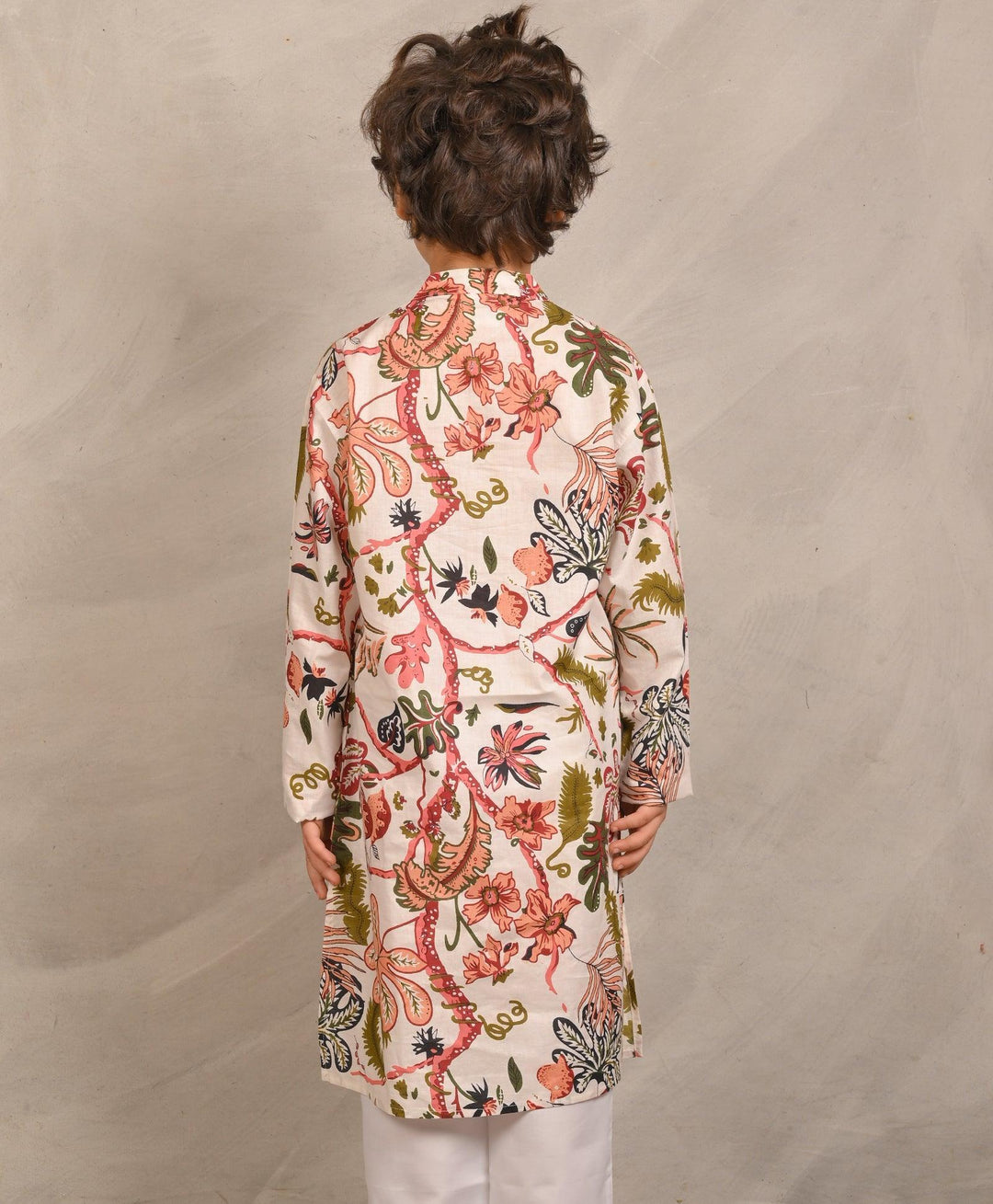 BEIGE FLORAL PRINT PURE COTTON KURTA - BEIGE