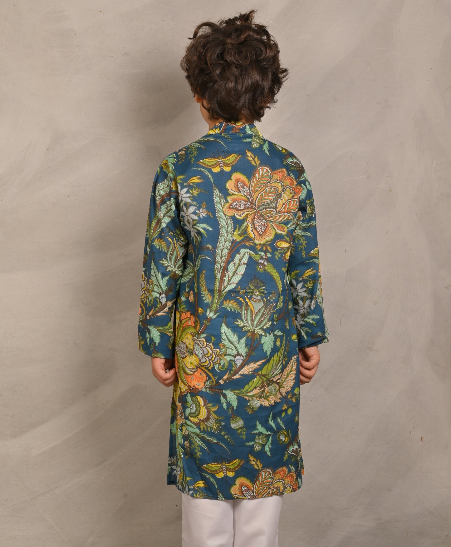 BLUE BLOCK PRINTED PURE COTTON KURTA - BLUE