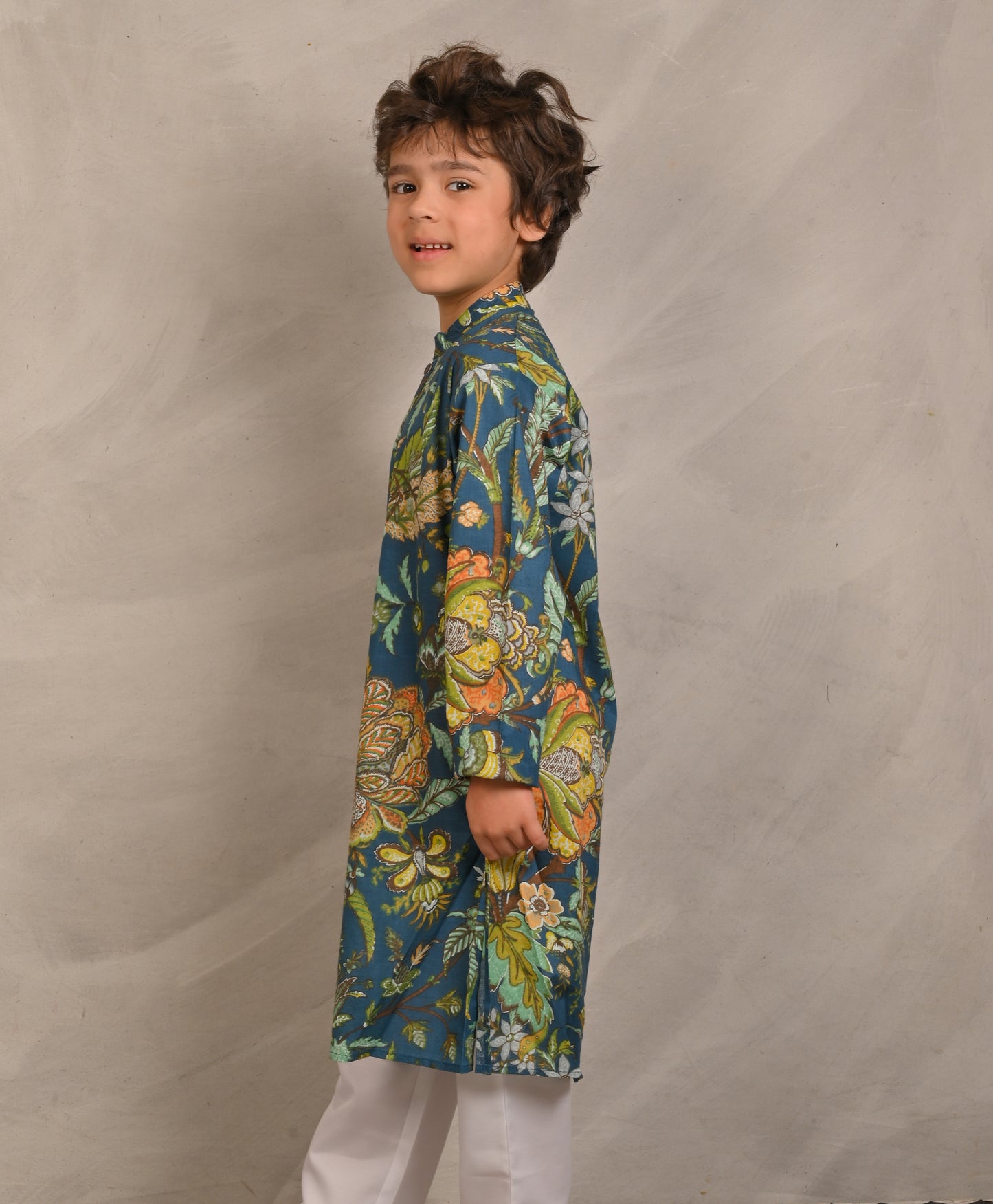 BLUE BLOCK PRINTED PURE COTTON KURTA - BLUE