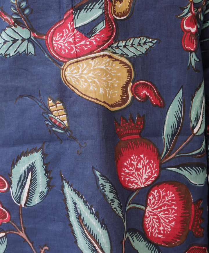 BLUE FLORAL PRINT PURE COTTON KURTA - BLUE