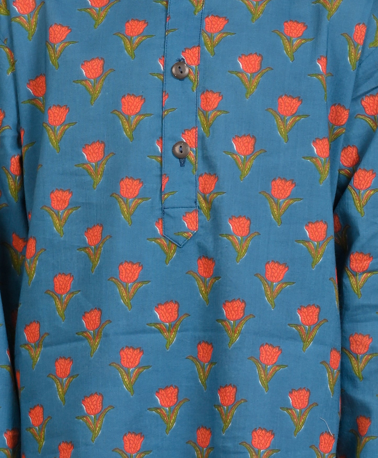 BLUE TULIP PRINT PURE COTTON KURTA - BLUE