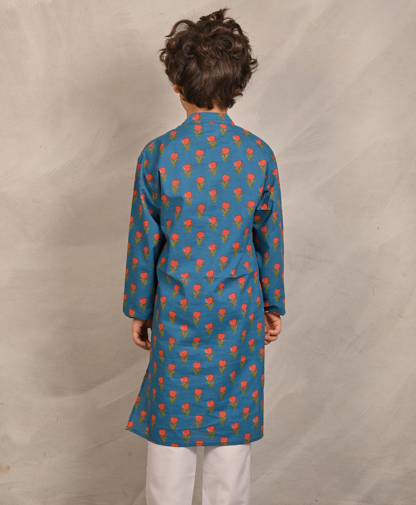 BLUE TULIP PRINT PURE COTTON KURTA - BLUE
