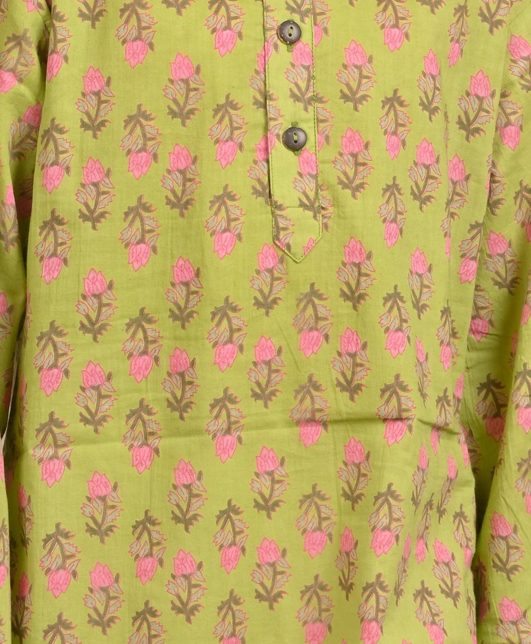 GREEN BLOCK PRINT PURE COTTON KURTA  - GREEN