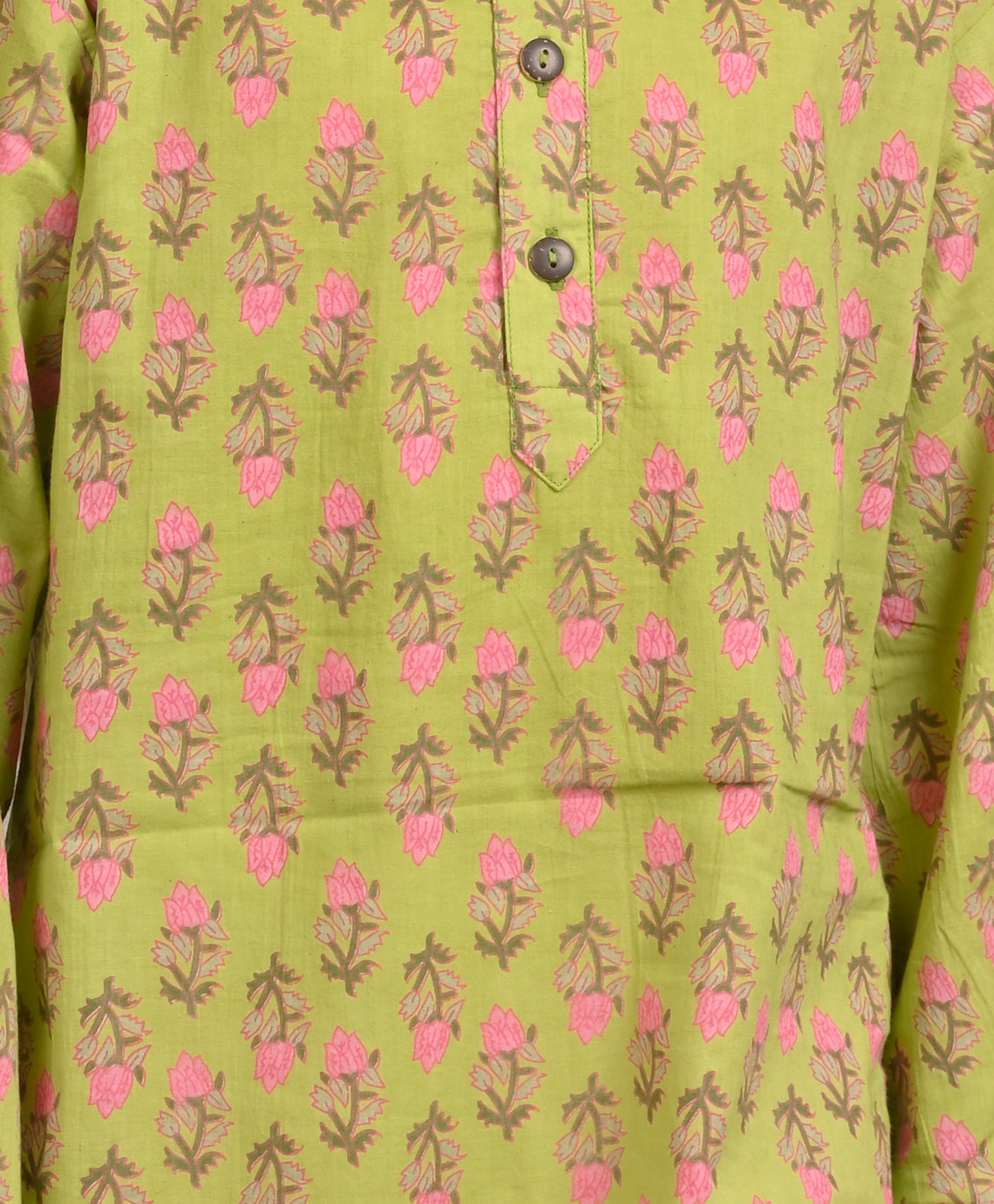 GREEN BLOCK PRINT PURE COTTON KURTA  - GREEN
