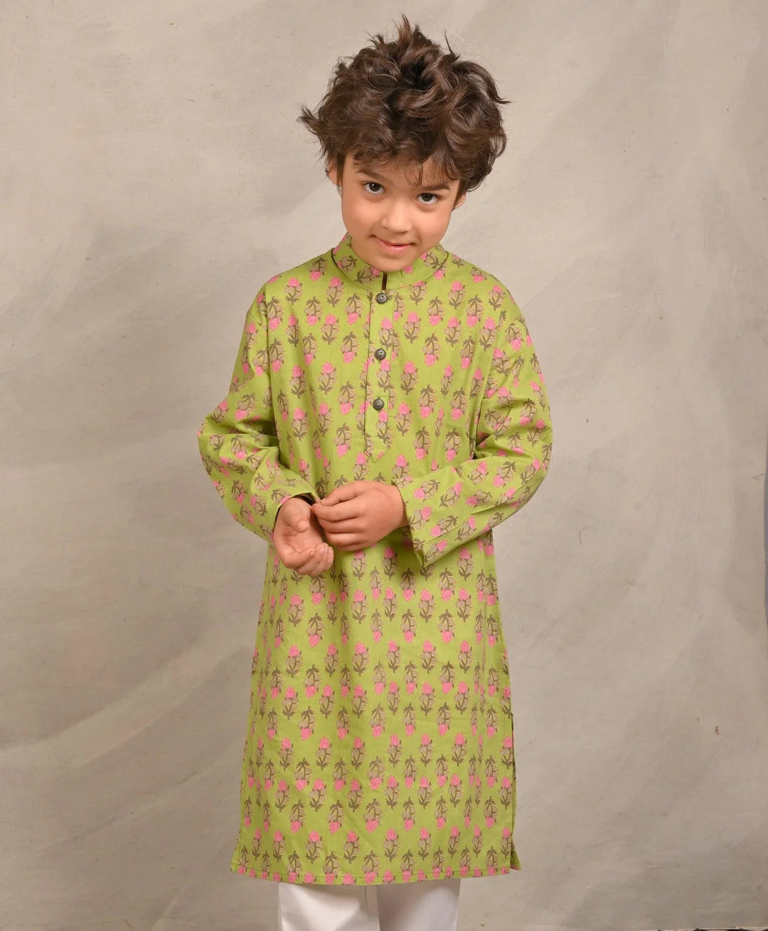 GREEN BLOCK PRINT PURE COTTON KURTA  - GREEN