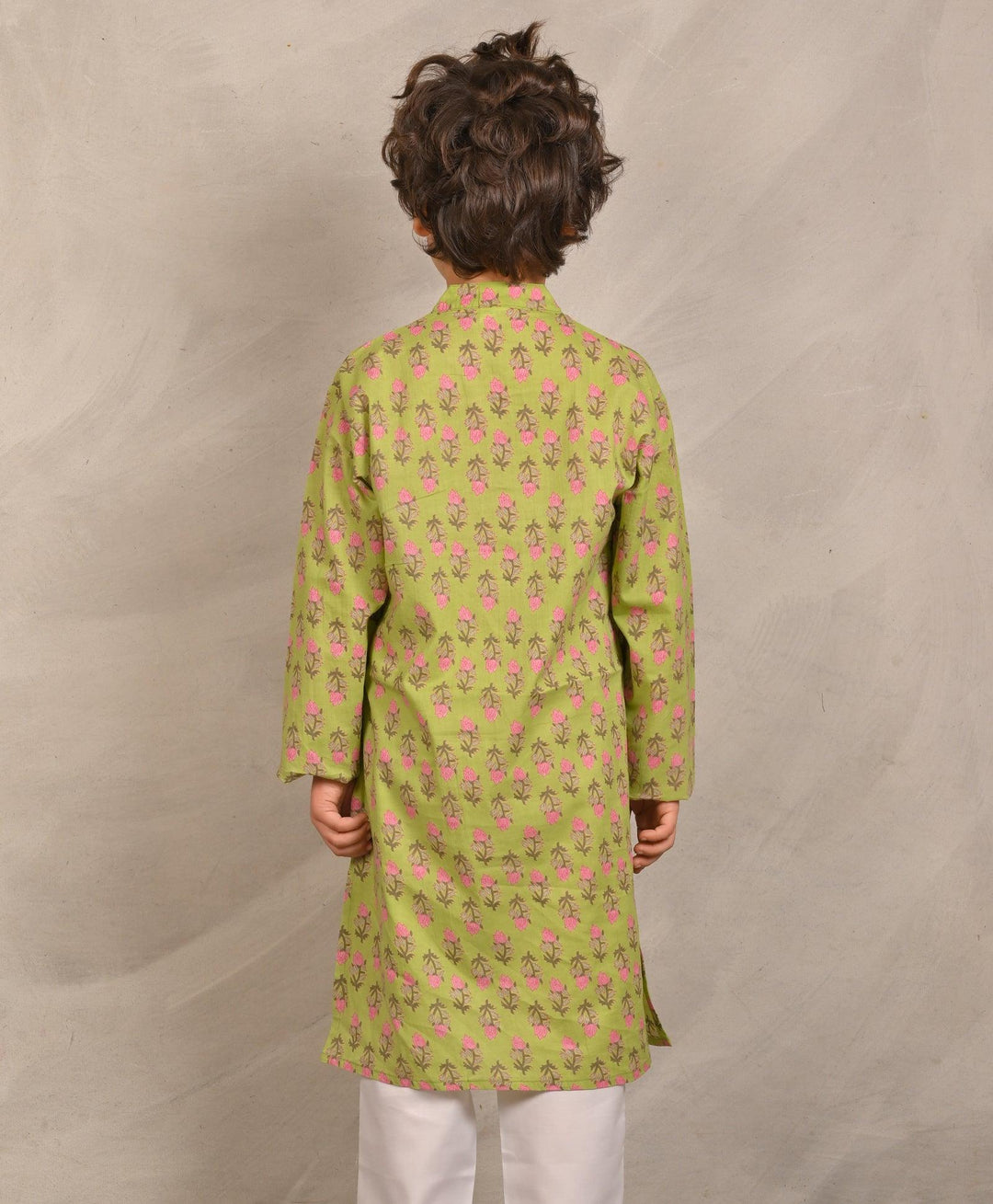 GREEN BLOCK PRINT PURE COTTON KURTA  - GREEN