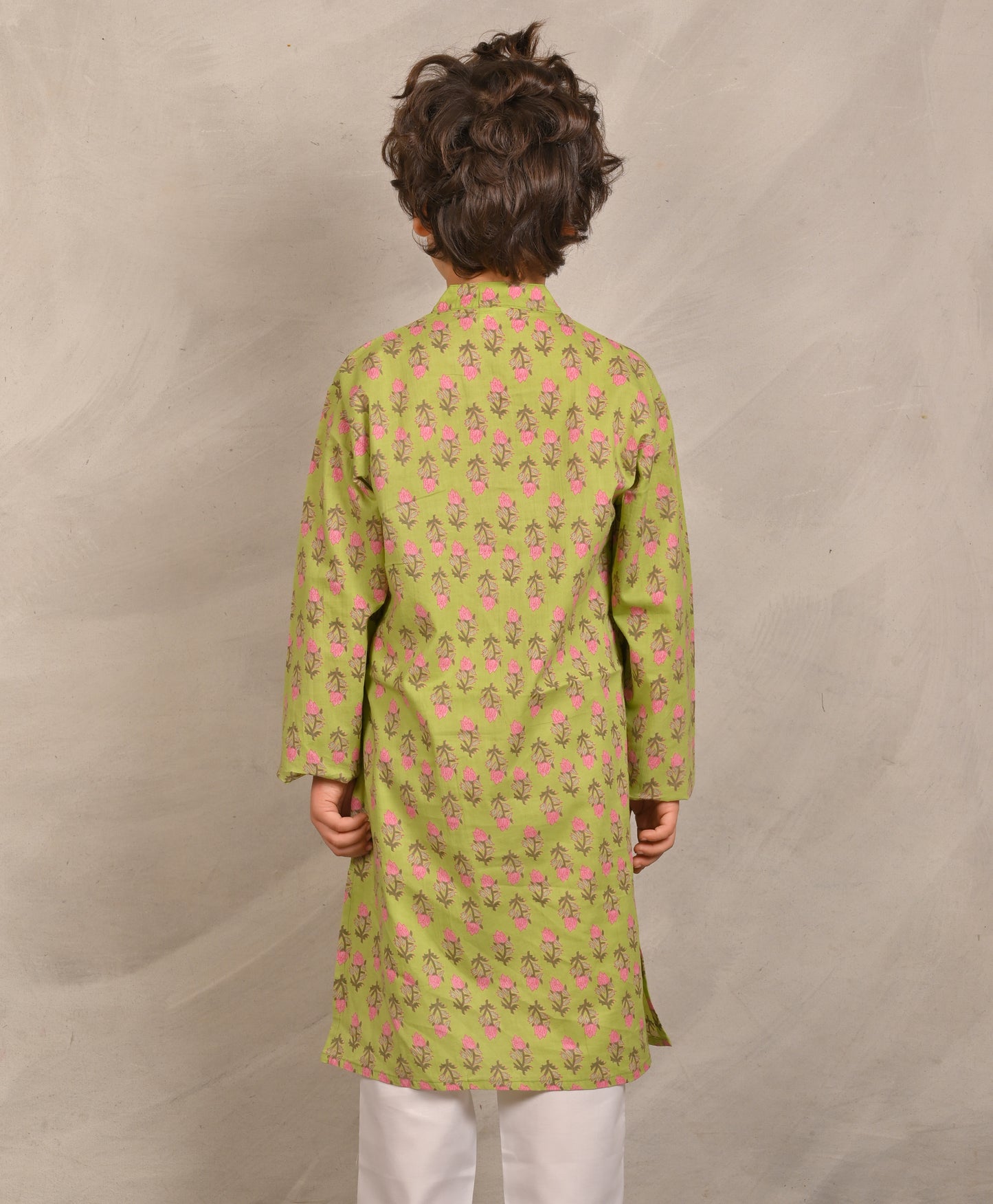 GREEN BLOCK PRINT PURE COTTON KURTA  - GREEN