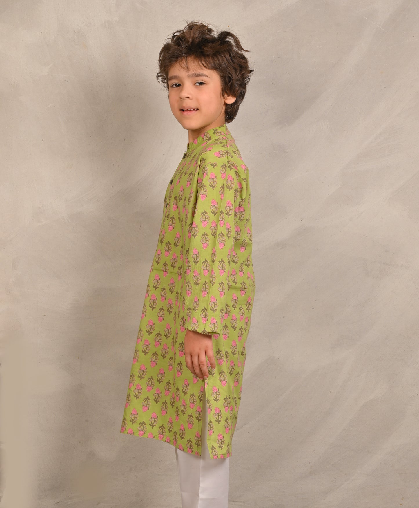 GREEN BLOCK PRINT PURE COTTON KURTA  - GREEN
