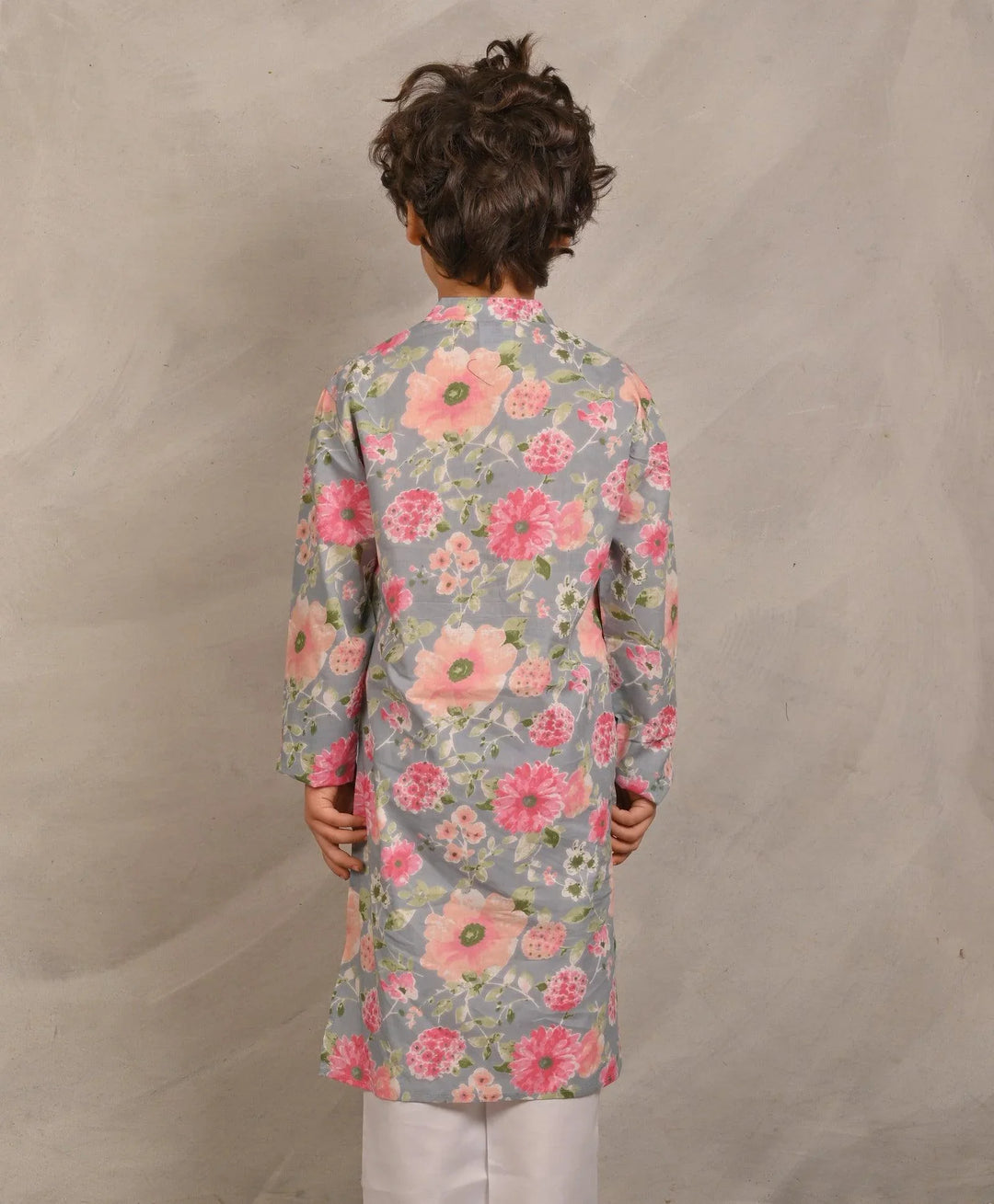 GREY FESTIVE PRINT PURE COTTON KURTA - GREY