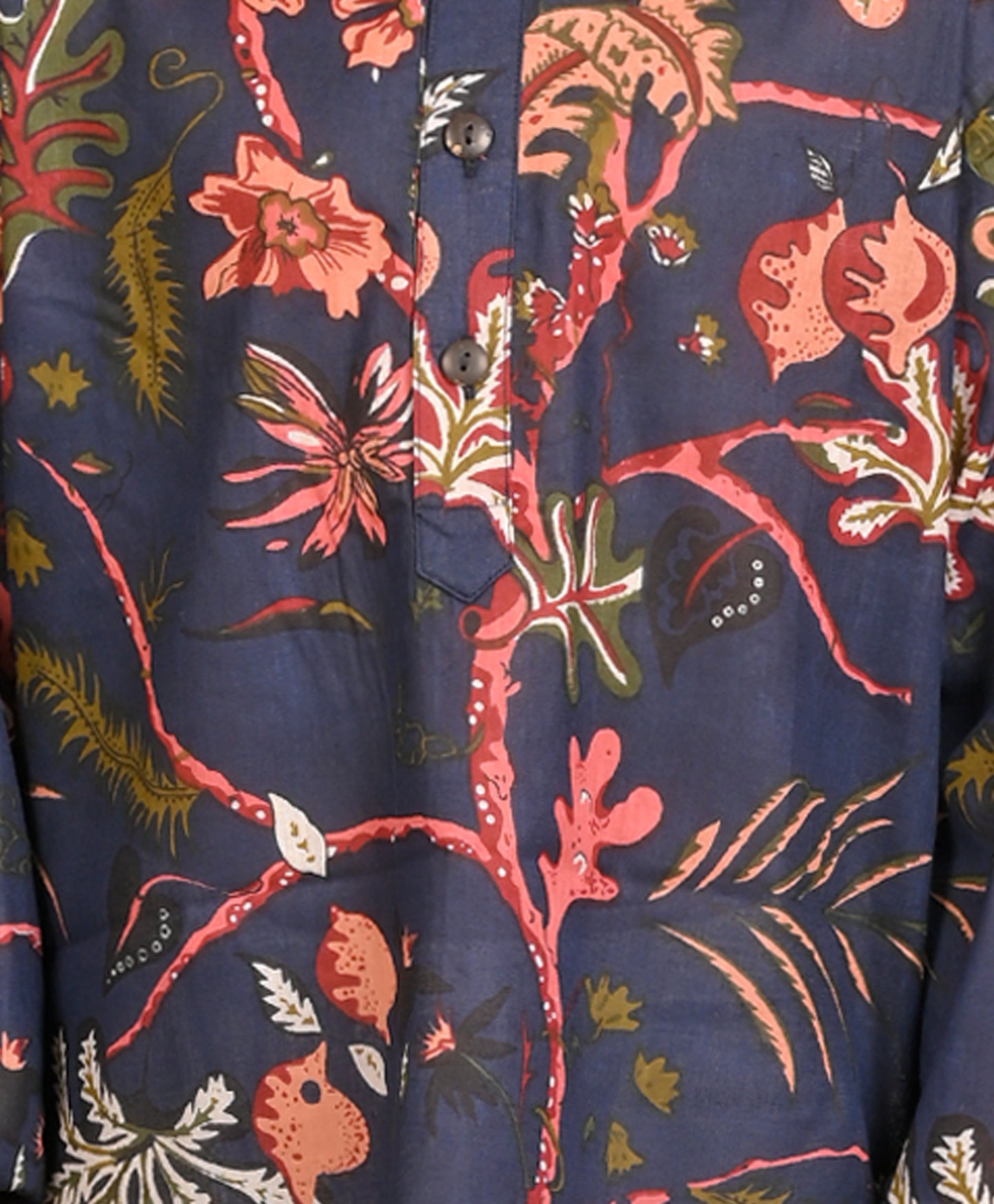 NAVY BLOCK PRINT PURE COTTON KURTA - NAVY