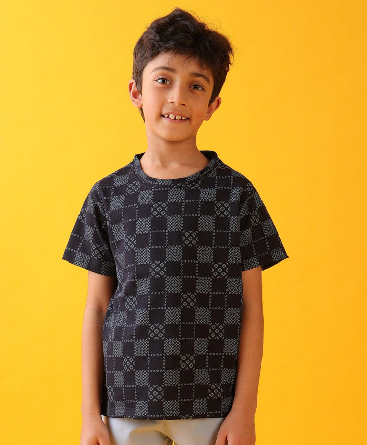 NAVY SUMMER CHECK BOYS SHORT SLEEVE T-SHIRT -NAVY - Anthrilo 
