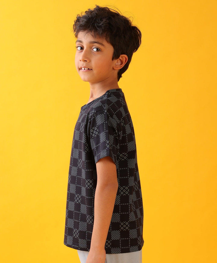 NAVY SUMMER CHECK BOYS SHORT SLEEVE T-SHIRT -NAVY - Anthrilo 