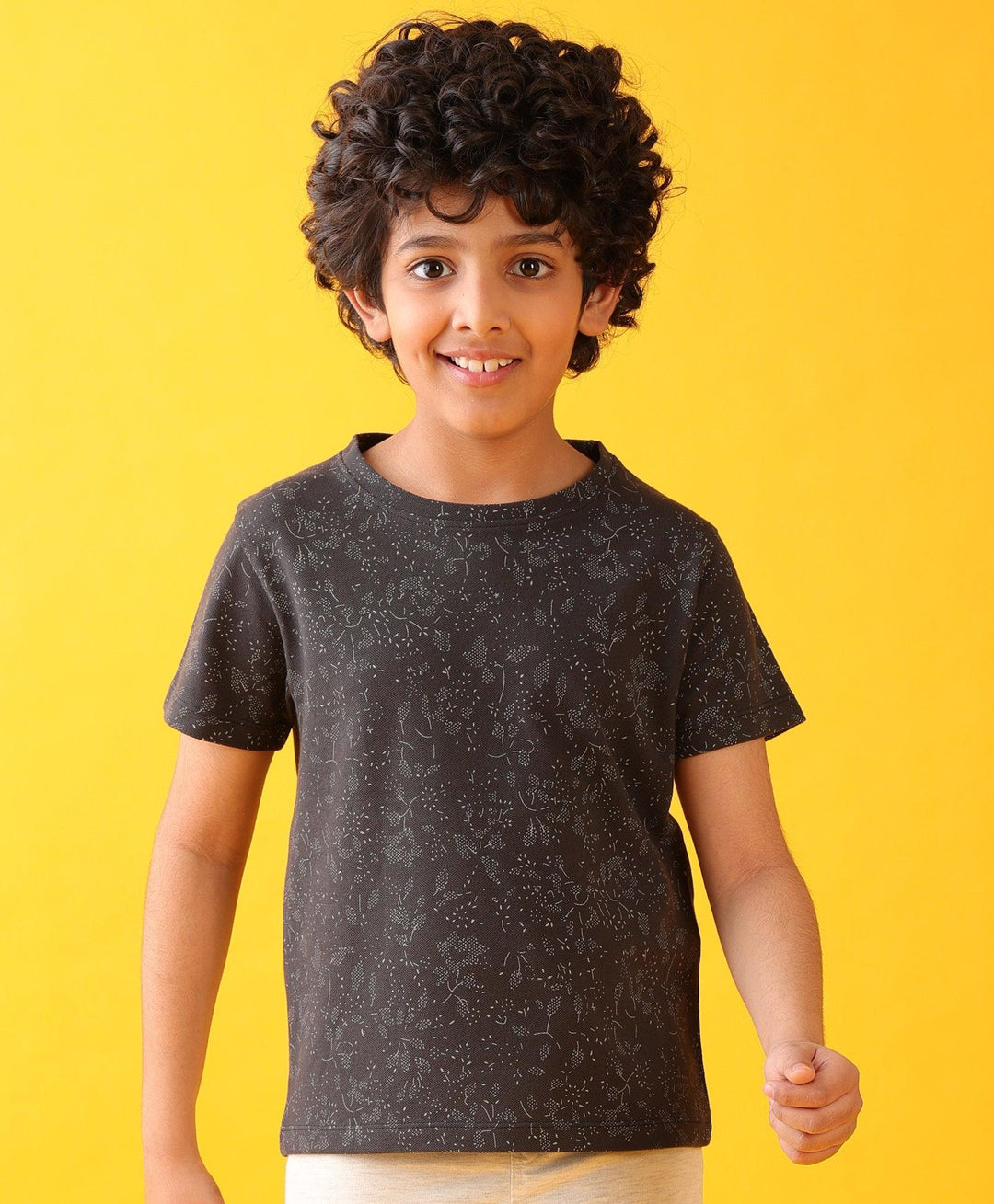 Floral Summer Short Sleeve Boys T-Shirt- Anthra