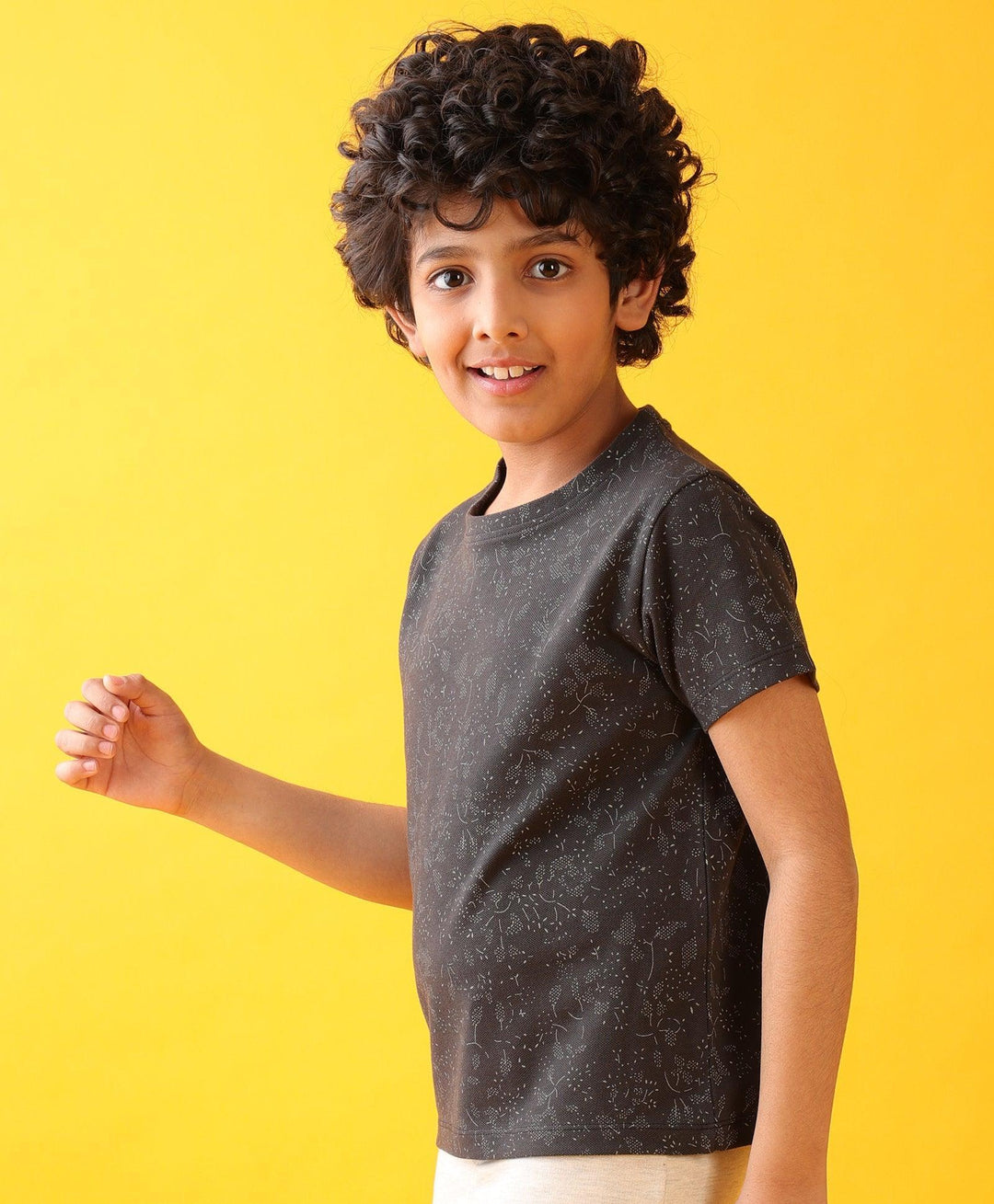 Floral Summer Short Sleeve Boys T-Shirt- Anthra