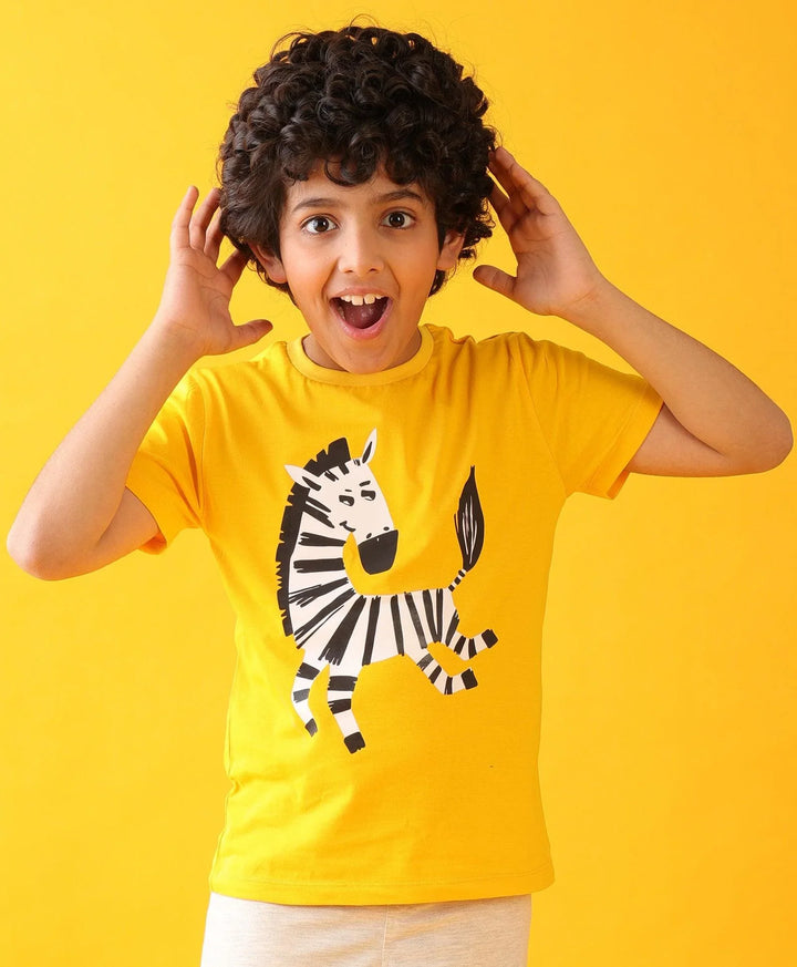 Zebra Mustard Short Sleeve Boys T-Shirt - Mustard