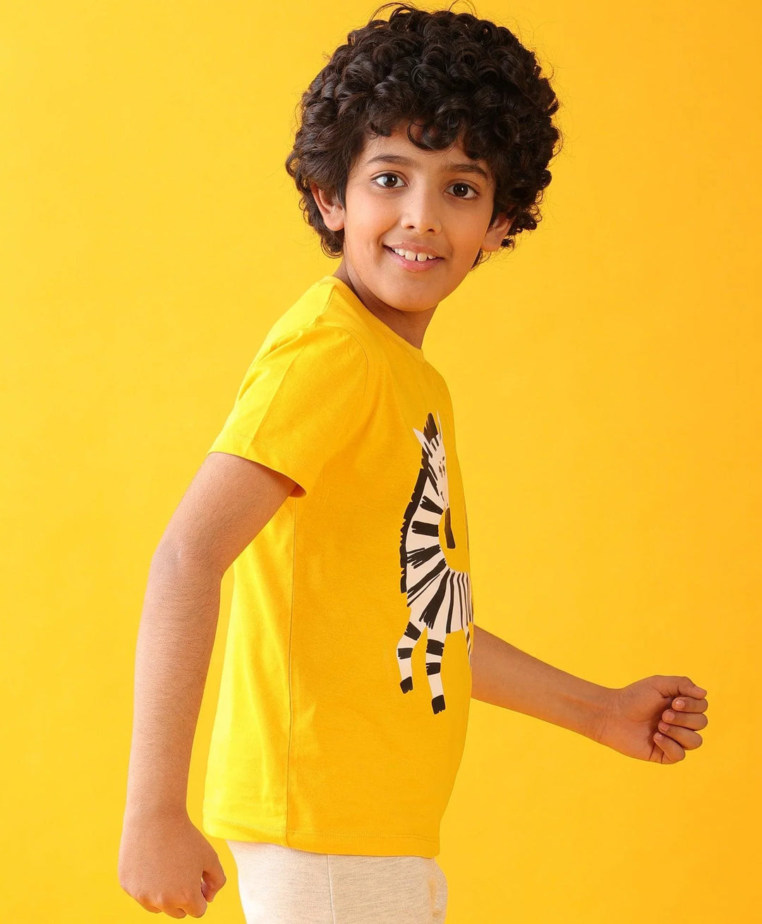 Zebra Mustard Short Sleeve Boys T-Shirt - Mustard