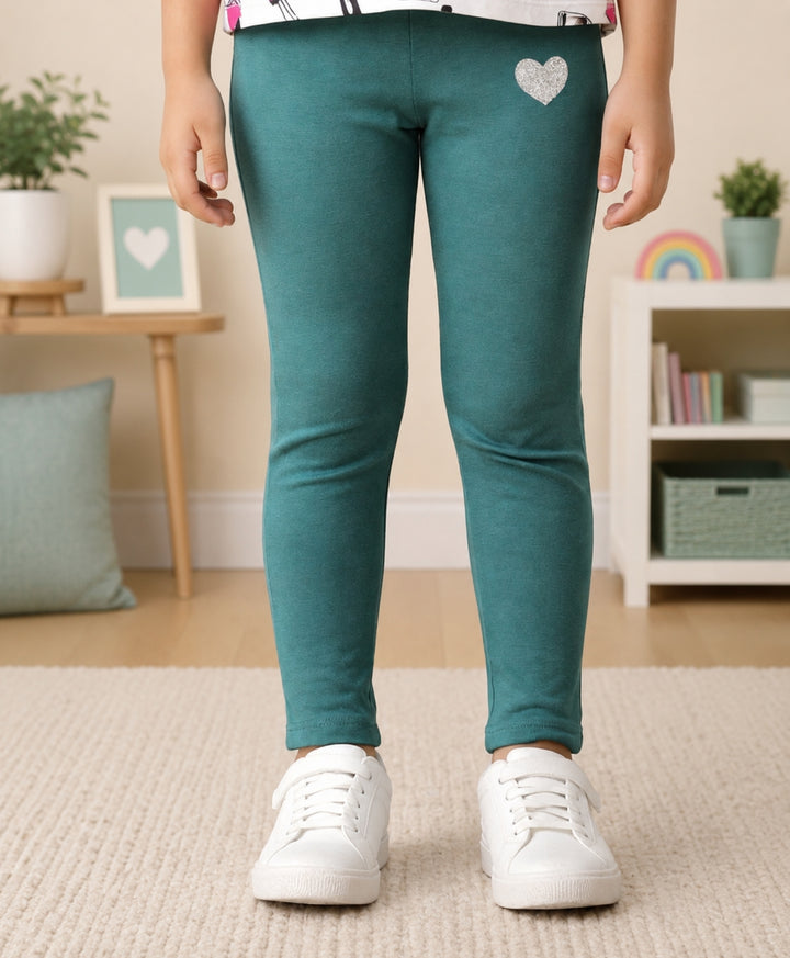 Blue Ash Silver Heart Girls Legging - Blue