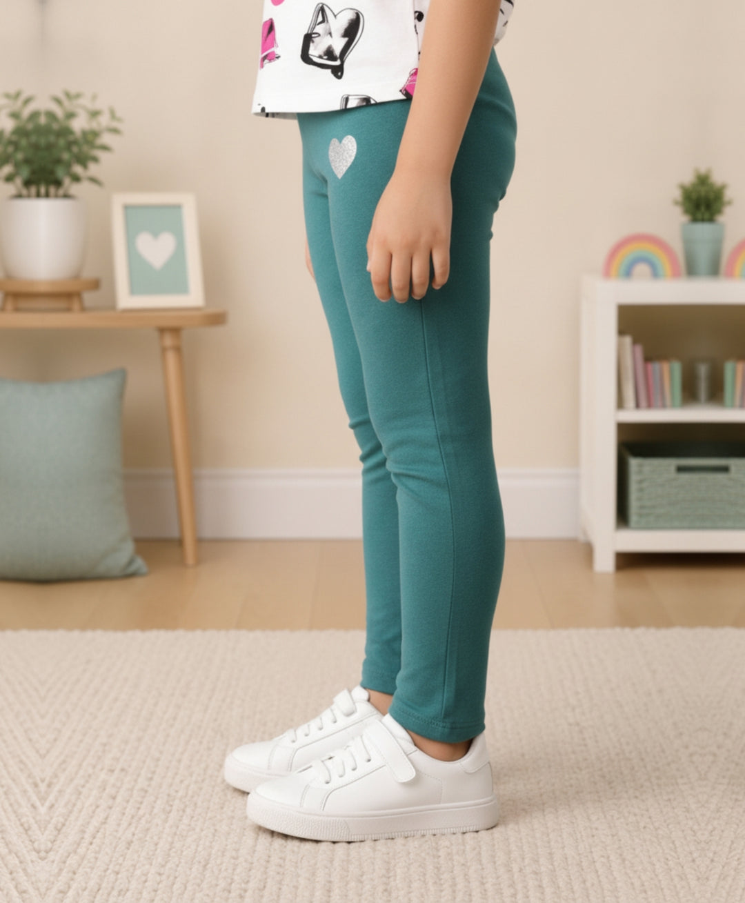 Blue Ash Silver Heart Girls Legging - Blue