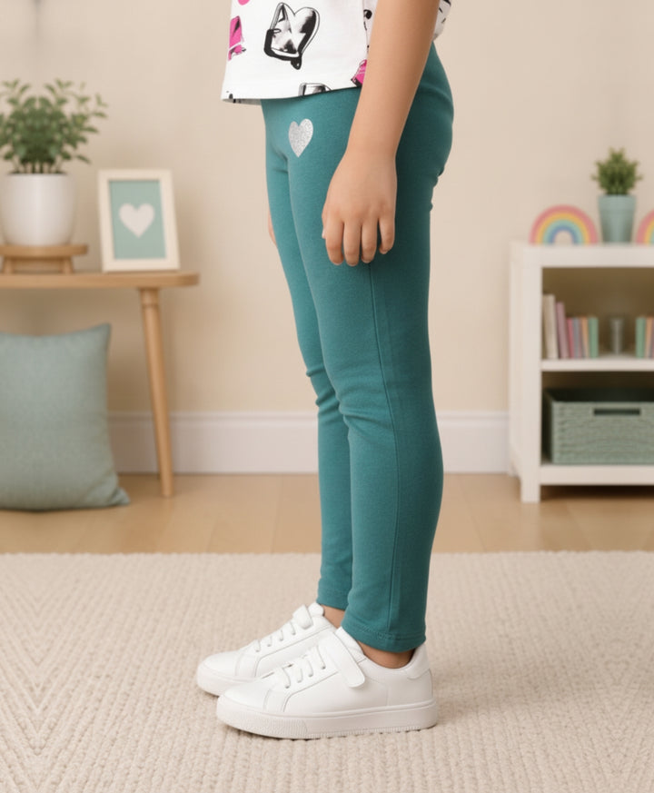 Blue Ash Silver Heart Girls Legging - Blue