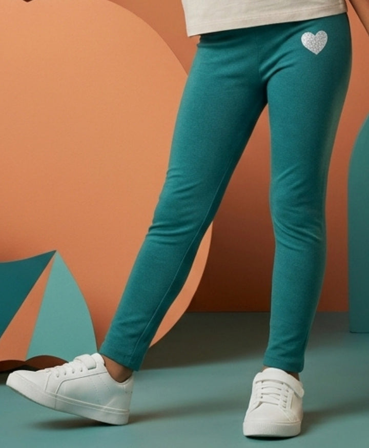 Blue Ash Silver Heart Girls Legging - Blue