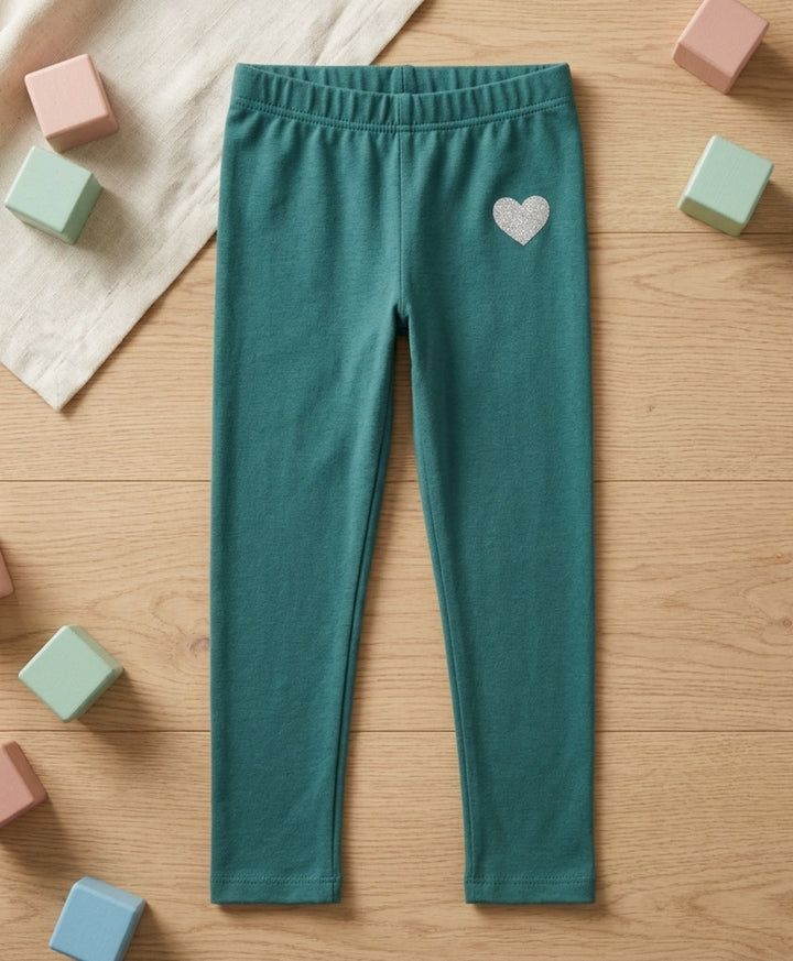 Blue Ash Silver Heart Girls Legging - Blue