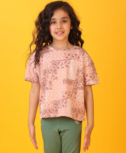 PINK PAISLEY SUMMER GIRLS T-SHIRT - PINK