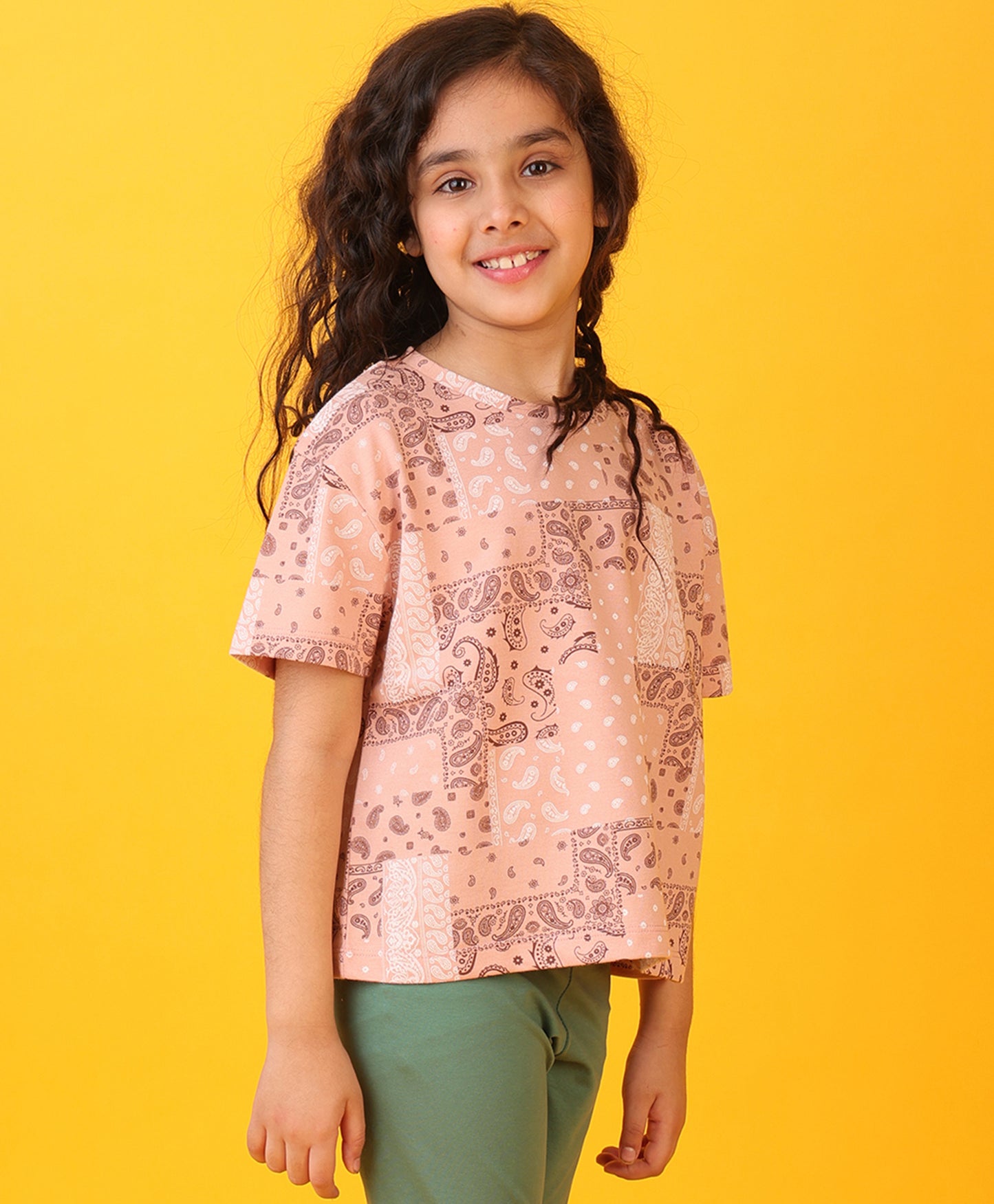 PINK PAISLEY SUMMER GIRLS T-SHIRT - PINK