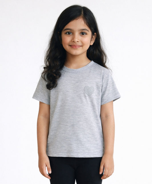 SILVER HEART GREY SUMMER SHORT SLEEVES GIRLS T-SHIRT - GREY
