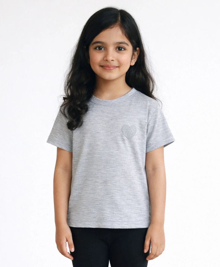 Silver Heart Grey Summer Short Sleeves Girls T-Shirt - Grey