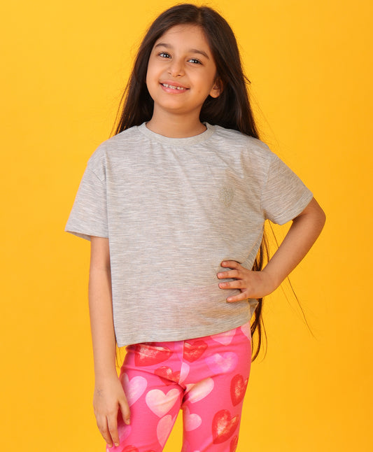 SILVER HEART GREY SUMMER SHORT SLEEVES GIRLS T-SHIRT - GREY