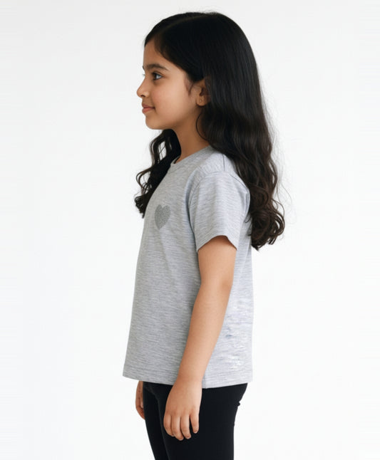 SILVER HEART GREY SUMMER SHORT SLEEVES GIRLS T-SHIRT - GREY