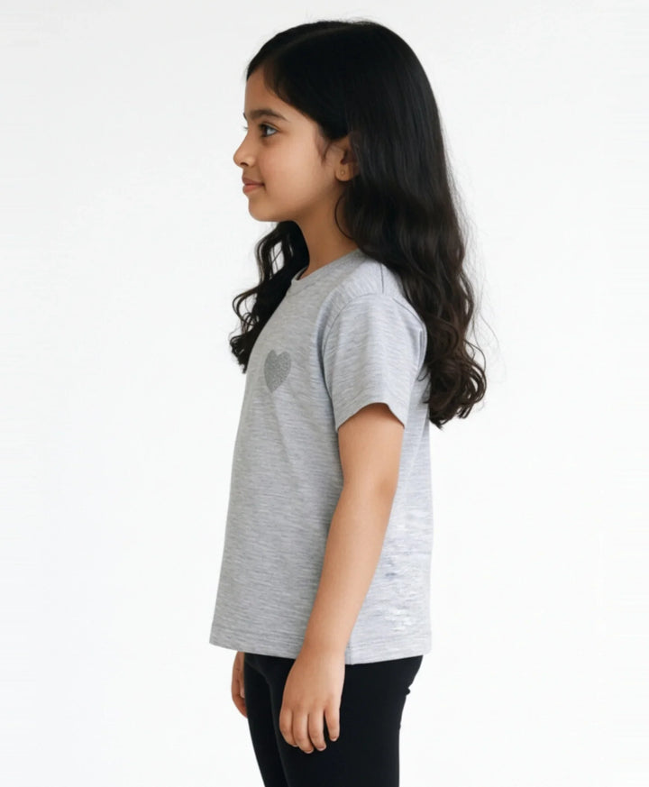 Silver Heart Grey Summer Short Sleeves Girls T-Shirt - Grey
