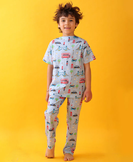 LONDON DREAMS BOYS SHORT SLEEVES PYJAMA SET - SKY