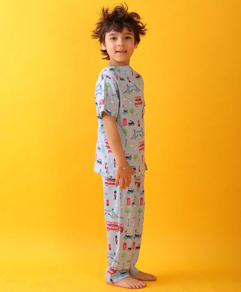 LONDON DREAMS BOYS SHORT SLEEVES PYJAMA SET - SKY - Anthrilo 