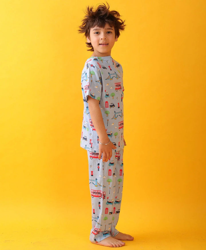 LONDON DREAMS BOYS SHORT SLEEVES PYJAMA SET - SKY - Anthrilo 