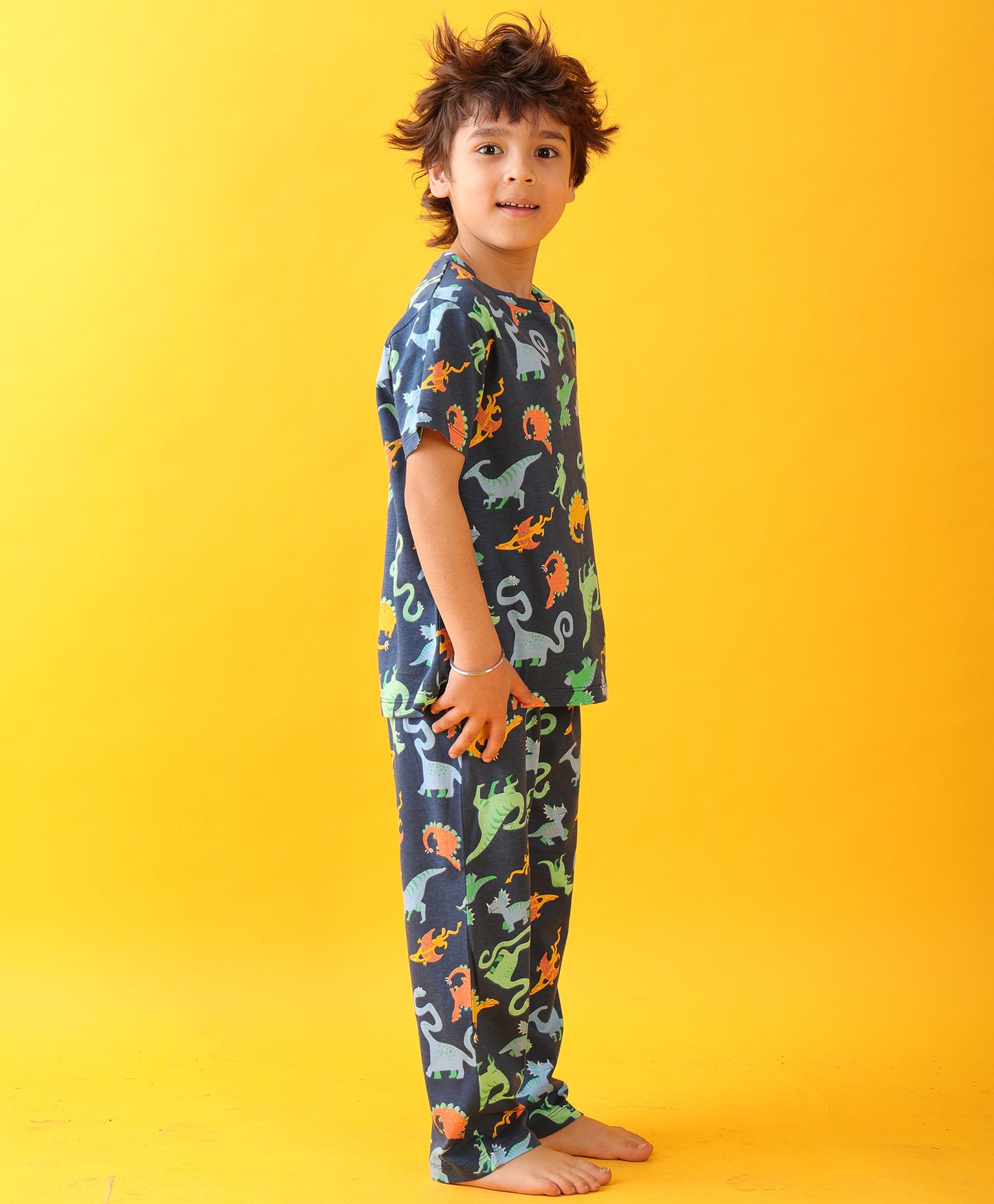 BLUE DINO DREAMS SHORT SLEEVES PYJAMA SET - BLUE
